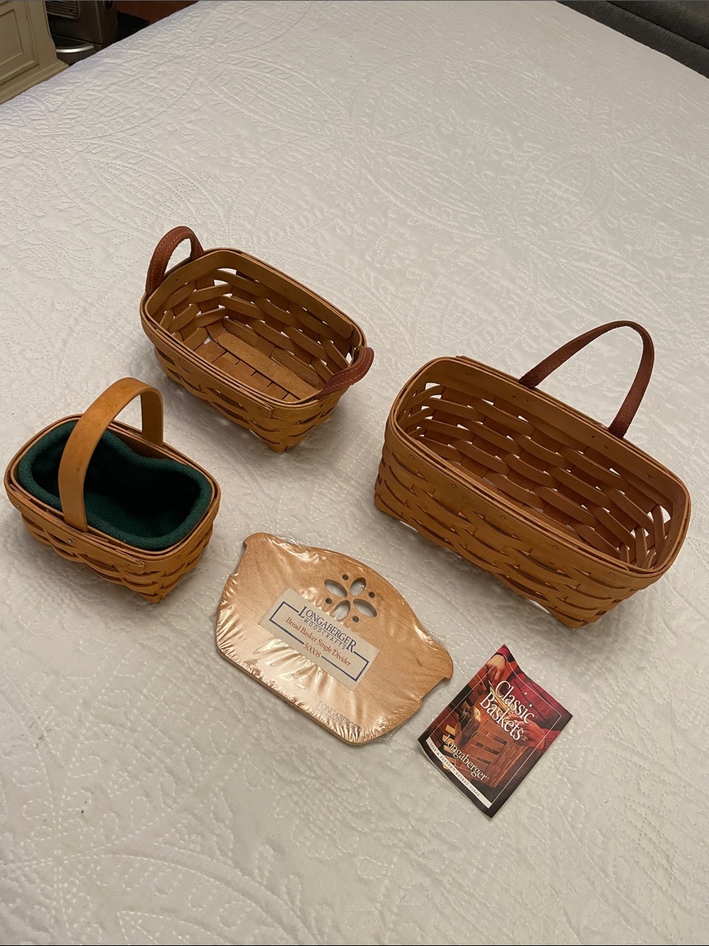 Lot of 5 Longaberger Baskets & Accessories Leaflet Wood Bread Basket Divider